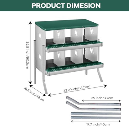 GarveeLife Chicken Nesting Box, 6 Compartments Nesting Box for Chickens, Two-Tier Galvanized Steel Chicken Egg Laying Box with Large Vented Holes Wall Mounting for Easy Egg Collection - color: Green | 6 Compartments