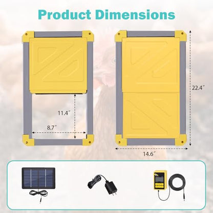 Suumerpety Solar-Powered Automatic Chicken Coop Door - Weatherproof & Predator-Resistant Auto Opener for Chicken Houses/Duck Runs, Dual Power Modes, Safety Sensor, Easy Installation (Grey)