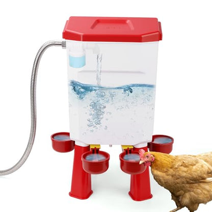 Chicken Waterer Float-Controlled Automatic Continuous Fresh Water Filtered Float- Chicken Waterer 2 Gallons Large Poultry Waterer for Duck, Quail, Turkey, Chick (Red)