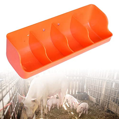 Piglet Feed Trough for Sow Milk and Water Supply - Piglet Waterer and Milk Feeder for Piglet Rearing Equipment- 4 Slot Orange