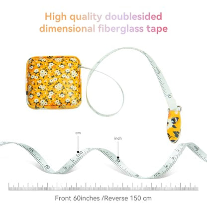 Mini Retractable Soft Tape Measure for Sewing, Cloth, Fabric & Body Measurements - Yellow Flower - color: Yellow flower