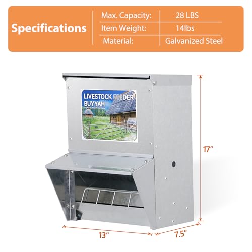 Automatic Chicken Feeder, 30 lb Capacity, Galvanized Metal Poultry Feeder, Waterproof Chicken Feeder, Suitable for Poultry, Geese, Quails, Bantams, Ducks and Turkey