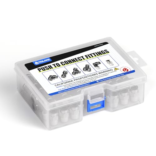 TAILONZ PNEUMATIC 1/4"OD x 1/4"NPT Push to Connect Fittings Pneumatic Fittings Kit 6 Spliters+6 Elbows+6 tee+6 Straight +6 Straight Thread Connector+6 Elbow Thread Connector (36 pcs) - size: 1/4"OD x 1/4"NPT