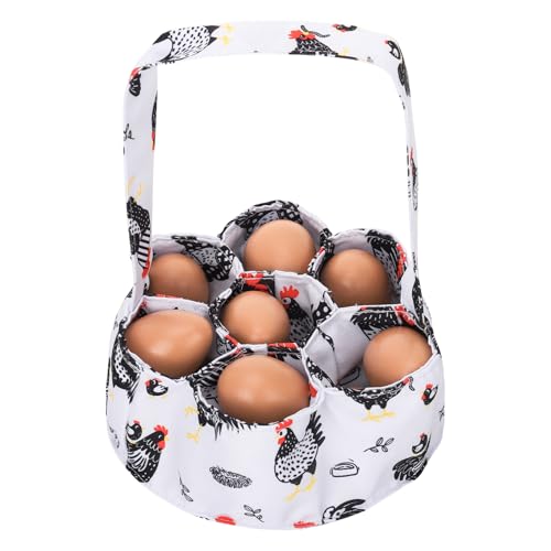 Egg Collecting Basket, Canvas Egg Basket for Gathering with 7 Pouches for Chicken, Duck, Goose, Bird, Various Poultry Collection (Red-crested) - style: Red-crested chicken