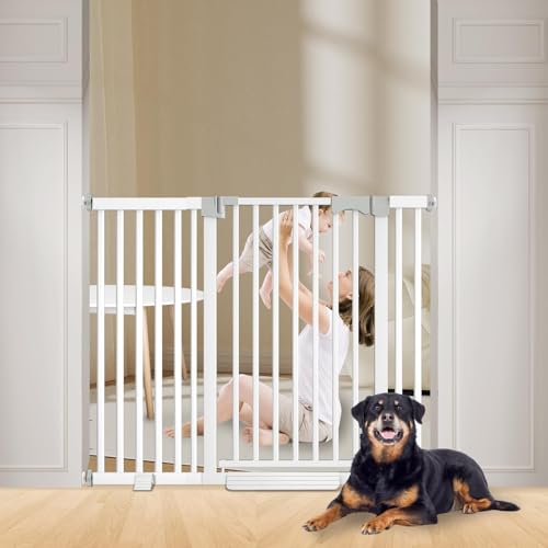 41'' Extra Tall Baby Gate for Large Dogs Pets Indoor No Jumping Over, 46-54.7'' Wide Heavy Duty Puppy Gate for Doorways, Pressure Mounted Metal Gate for Child Toddler No Tools Needed(White) - size: 46-54.7'' Wide
