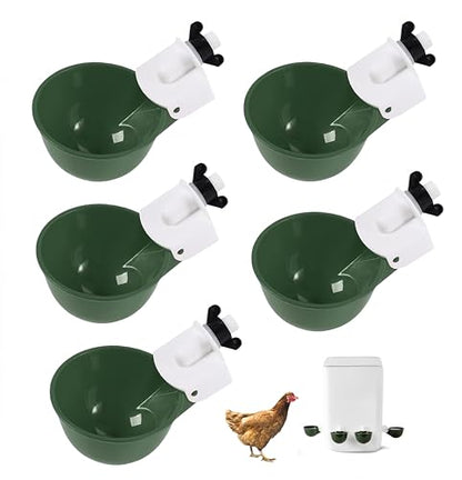 Chicken Waterer Cups 5 Packs,Duck Chick Waterer Chicken Feeder Cups,Automatic Waterer Feeder with Anti-Leak System for Chicken,Duck,Goose,Bunny(Green) - color: Green
