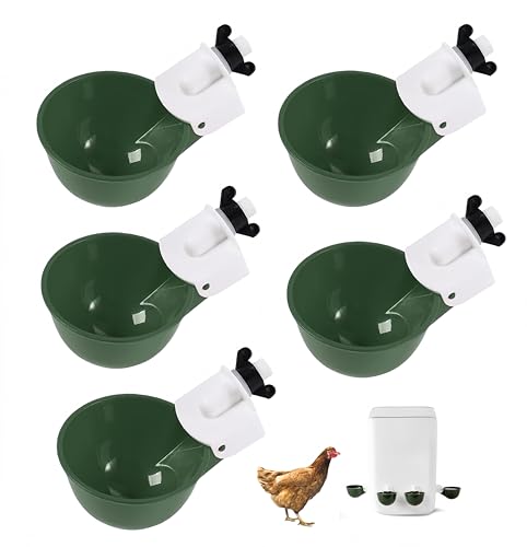 Chicken Waterer Cups 5 Packs,Duck Chick Waterer Chicken Feeder Cups,Automatic Waterer Feeder with Anti-Leak System for Chicken,Duck,Goose,Bunny(Green) - color: Green