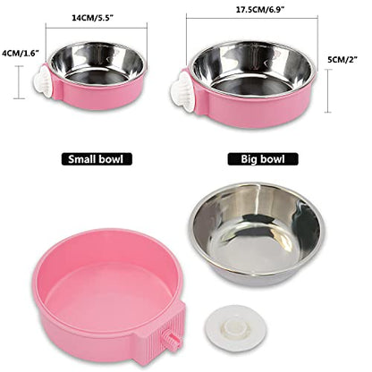 Crate Dog Bowl, Removable Stainless Steel Dog Water Food Feeder Bowls, Cage Cup Bowl for Frenchie Small Middle Dog and cat, Rats,Rabbit - color: Pink, size: Small