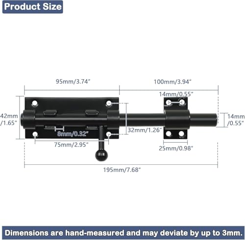 Alise Slide Lock SUS304 Stainless Steel Gate Latch, Slide Bolt Latch,Thickened Heavy Door Latch Lock,8 Inch Black Barrel Bolt Latch, Security Slide Latch Lock - color: Black, size: 8 Inch (Regular)