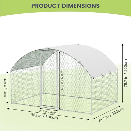 Large Metal Chicken Coop, Large Chicken Coop for Yard, Walk-in Poultry Cage with Waterproof and Anti-Uv Cover, Chicken Run for Outdoor Backyard Farm, Doom Roof, 9.8×6.5×6.5ft,Silver - size: 9.8 x 6.5 x 6.5 ft