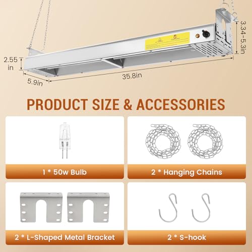 36-Inch Food Heat Lamp - 1000W Commercial Food Warmer Lamp Overhead Stainless Steel Catering Heat Lamps Electric Strip Heater for Restaurant Buffet Parties Kitchen, Silver 115V - color: Silver, size: 36 Inch