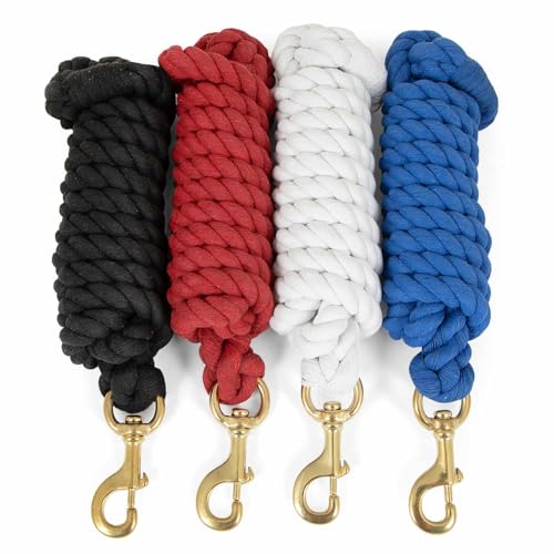 Jeffers Equine Twisted Cotton Horse Lead Rope with Brass Bolt Snap, 10" Long x 3/4" Thick, Equestrian Lead for Horses & Livestock, Training, Grooming, Stable, Barn, Ranch & Trailer Use - Blue