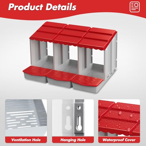 Chicken Nesting Boxes,3 Hole Nesting Box for Chicken Coop, Rolling Egg Collection and Protection Nesting Boxes - size: 3 Compartment