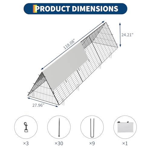GarveeLife Metal Chicken Tunnel with Waterproof & Anti-UV Cover, Chicken Run for Yard, Outdoor Backyard Farm, Portable Chicken Coop for Hens, Ducks, Rabbits, 118.1x28x24.2 inch - size: 40.2"L x 29.1"W x 1.4"H