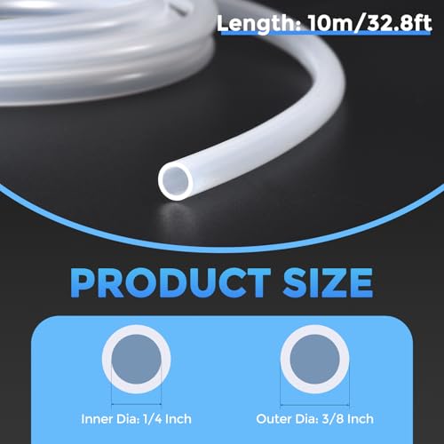 Silicone Tubing,1/4" ID x 3/8" OD Pure Silicon Tube High Temp Silicone Hose [for Home Brewing Wine Making, Beer Line, Aquaponics]-32.8 ft Length/Clear - size: 1/4" ID x 3/8" OD, style: 32.8 Feet