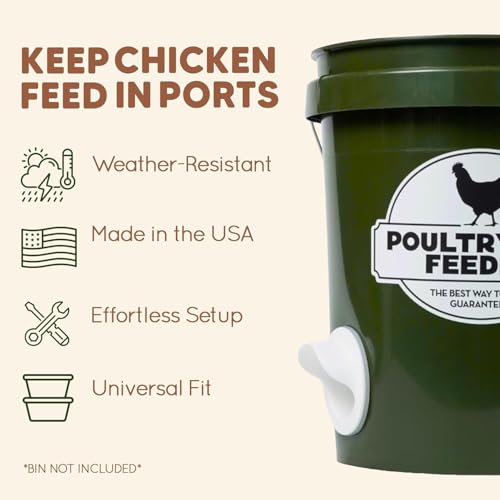 Poultry Pro Feeder DIY Port PVC Gravity Fed Chicken Feeder 4 Ports and Hole Saw | Use for Buckets, Barrels, Bins, Troughs | Rain Proof, Weather Resistant, No Waste Chicken Feeders - style: Original Feeder 4 Pack