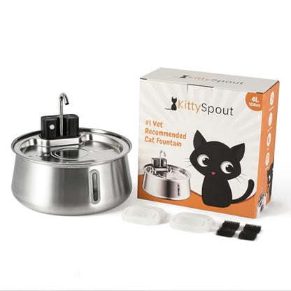 The KittySpout Stainless Steel Wireless Cat Water Fountain, 4L/108oz - color: Stainless