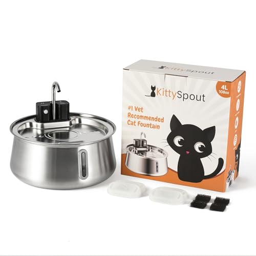 The KittySpout Stainless Steel Wireless Cat Water Fountain, 4L/108oz - color: Stainless