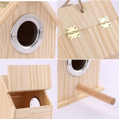 Parakeet Nesting Box Parrot Wooden House Bird Breeding Nest Warm Mating Box | With Stand Perch, Parrotlets Aviary Cage Budgie Mating Box for Lovebirds, Cockatiel, Budgie, and Small Birds - size: 5.9 x 5.12 x 6.57 inch