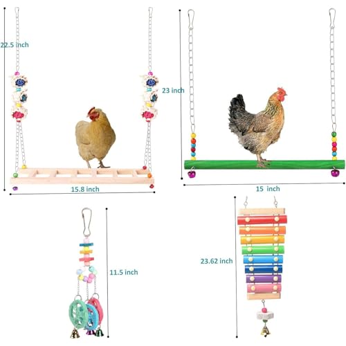 Chicken Coops Accessories 12PCS Chicken Toys Including Xylophone Swing Set Mirror Toy Flexible Ladder Vegetable String Bag and Hanging Feeder Coops Accessories for Hens