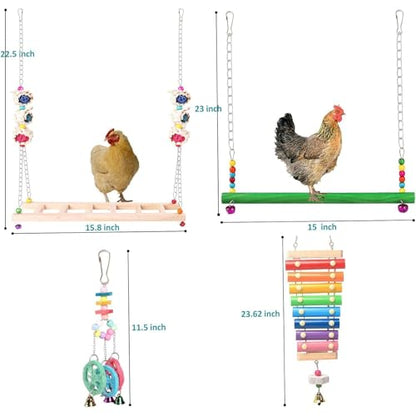 Chicken Coops Accessories 12PCS Chicken Toys Including Xylophone Swing Set Mirror Toy Flexible Ladder Vegetable String Bag and Hanging Feeder Coops Accessories for Hens