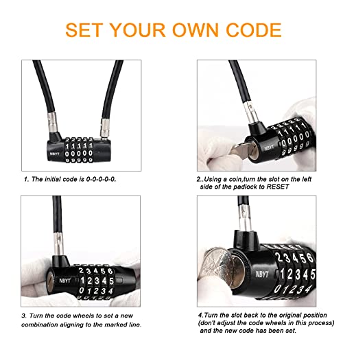 5-Digit Long Cable Locks with Combination Padlock,15" Length 5/16" Diameter,gate Locks for Outdoor Wooden Metal Backyard Fence,Reset Code,for Cabinet Door Handles, Bikes, Schools, Sheds, ski - size: 15" Cable (5/16" Diameter)