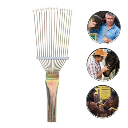 POPETPOP Horse Grooming Tools 2pcs Horsehair Wool Comb Metal Rake Livestock Hair Brush Cleaning Horsehair Brush