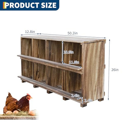 50.2in 8-Compartment Wooden Nesting Boxes for Chickens with Perches - Wall or Floor Mount, Chicken Nesting Box Can Prevents Egg Breakage, Secure Roosting for Chickens, Ducks, Hens and Small Poultry