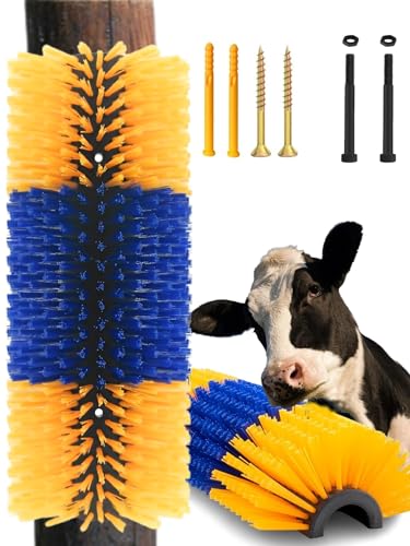 Livestock Scratch Brush,Itch Relief Goat Scratching Post With 4 Screws Easily Mounted,Durable Cow Brush for all Livestock,Horse Scratcher for Animals Self-Grooming,Protecting Fences (1pcs) - color: yellow blue yellow
