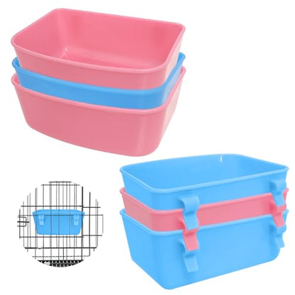 6 Pack Feeder (Blue, Pink), Hanging Feeder,Food and Water Container, Bath Water Bowl Universal for Birds Hamsters Mice Rats Rabbit Guinea Pig Small Pets (S) (S) - size: S
