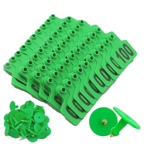 Cattle Ear Tags Cows Animal Identification Ear Tags with Numbers 001-100/101-200/201-300/301-400/401-500 for Cattle Goat Pigs Cow 001-100 Green - color: Green, size: 001-100