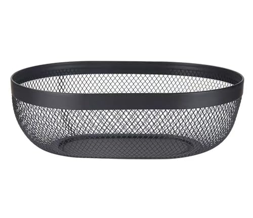 AJIODA Metal Mesh Steel Basket, Oval Metal Wire Storage Organizer Baskets Multi Functional Kitchen Baskets Countertop Fruit Baskets Garden Harvest Basket for Kitchen Picnic Decor Cabinet Home, Black - color: Black