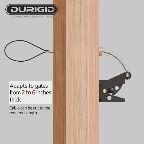 Gate Latch Cable Pull, Spring-Loaded Latch Kit Gate Latch for Wooden Fence Vinyl Metal Gates, Sued for Gate 2 to 6 Inches Thick, Black, 1 Pack