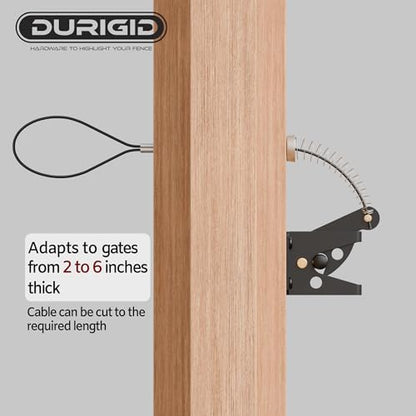 Gate Latch Cable Pull, Spring-Loaded Latch Kit Gate Latch for Wooden Fence Vinyl Metal Gates, Sued for Gate 2 to 6 Inches Thick, Black, 1 Pack