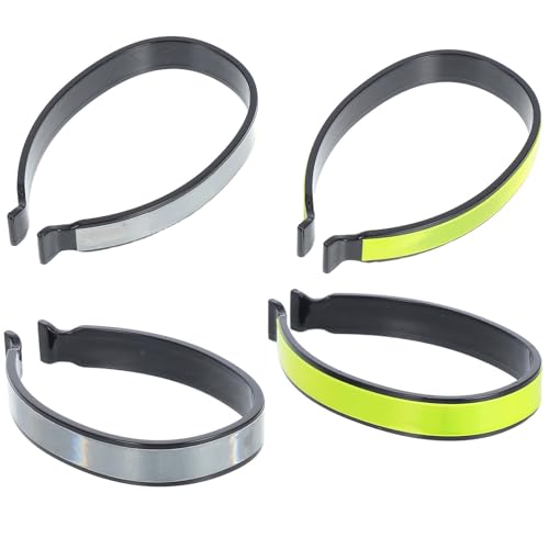 4pcs Reflective Trouser Clips Elastic Straps, High Visibility Ankle Wraps for Cycling Safety, Outdoor Biking Pant Leg Bands, Green and Gray Wide Design for Mountain Bike Riders