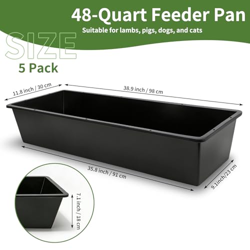 5 Pack Extra Large Capacity 12 Gallon /48 Quart Long Plastic Livestock Trough Heavy Duty Feed and Water Trough for Sheep Horses Pigs Crack Resistant Long Feeder Pan Resists Animal Trampling