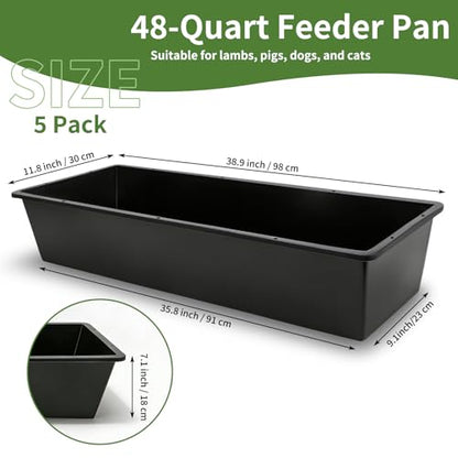 5 Pack Extra Large Capacity 12 Gallon /48 Quart Long Plastic Livestock Trough Heavy Duty Feed and Water Trough for Sheep Horses Pigs Crack Resistant Long Feeder Pan Resists Animal Trampling