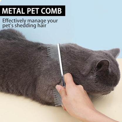 Professional Pet Stainless Steel Comb Long&Short Tooth Dog Dematting Com Flea Comb Pet Grooming Tool for Dogs and Cats Remove Loose Hair Mats Knots Tangles Dirt Fleas 6.1in/15.5cm