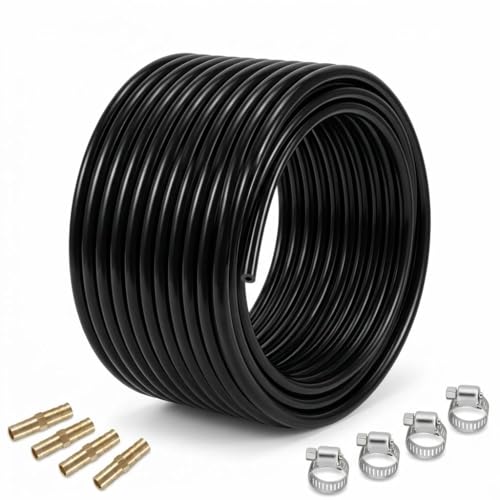 All-Weather 328ft Weighted Pond Tubing, 45 lbs Heavy Duty Self Sinking Pond Hose with 8 Clamps, Anti-Kink Flexible Pond Aerator Tubing for Aquaculture and Water Recirculation - size: 3/8" id - 328ft