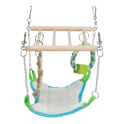 Trixie Small Animal Suspension Bridge, Hanging Cage Accessory with Hammock and Climbing Toys - Ladder and Ring, Ideal for Rats, Ferrets, Guinea Pigs, Mice - color: Blue