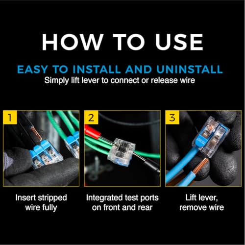 Ideal Electrical in-Sure Lever Wire Connector,12 AWG, 3-Port (30-05L23), Bag of 50—Compact Releasable Connectors for Solid and Stranded Wires - size: Bag of 50, style: 3 Port / 12-24 AWG