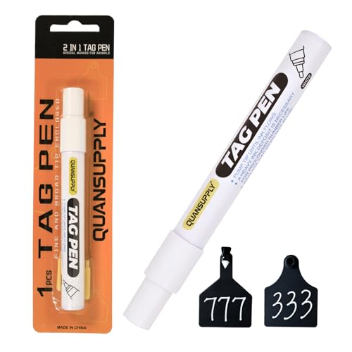 Ear Tag Marking Pen, White Ink, Cattle Ear Tag Marker, Writing Long Lasting and Fade-Resistant, Tag Pens for Livestock Ear Tags