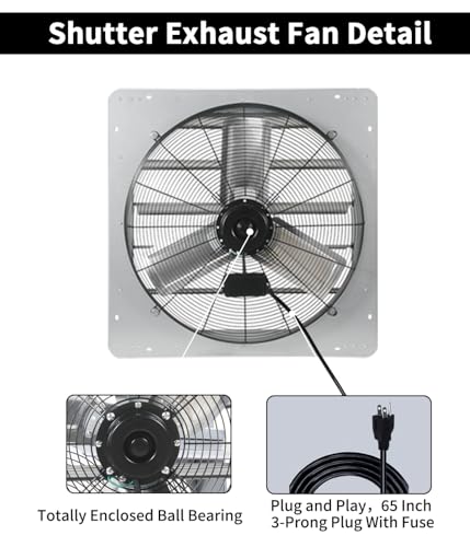 24 Inch Shutter Exhaust Fan, Vent Fan with Power Cord Wall-Mount, High Speed 4200 CFM for Garages, Attic, Shops, Greenhouse - size: 24 IN