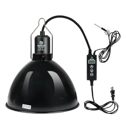 Reptile Light Fixture with Dimming Thermostat, 8.5 Inch Deep Dome Light Fixture with Timer, Reptile Aluminum Dome Fixture for Basking/Heat/UVA/UVB Lamp Bulb - size: 8.5in Deep Dome(Temperature Display)