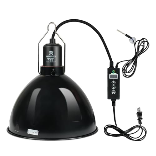 Reptile Light Fixture with Dimming Thermostat, 8.5 Inch Deep Dome Light Fixture with Timer, Reptile Aluminum Dome Fixture for Basking/Heat/UVA/UVB Lamp Bulb - size: 8.5in Deep Dome(Temperature Display)