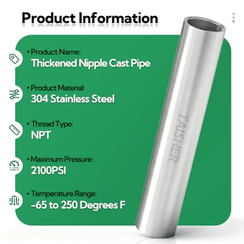 TAISHER 2PCS Stainless Steel Pipe Fittings, 1" NPT Female x 1" NPT Female Threaded, 4" Length Thickened Nipple Cast Pipe - size: 1" FNPT 2Pcs