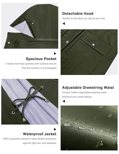 Bloggerlove Rain Jacket Women Lightweight Raincoat Waterproof Windbreaker Striped Climbing Outdoor Hooded Trench Coats S-XXL - color: Army Green, size: X-Large