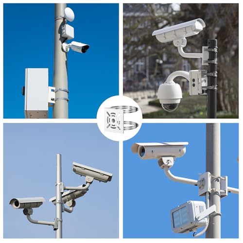 Universal Vertical Pole Mount for Security Camera, White | Solid Metal Bracket with 2 Loops, Suitable for CCTV Cameras LED Wall/Stage Lights Solar Panels, Pole Brackets