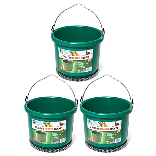 Farm Innovators HB-60 9 Quart 2 Gallon Plastic Heated Bucket w/Metal Handle, Built in Thermostat, & Anti Chew Cord Protector, 60 Watt, Green (3 Pack) - color: 3 Pack, size: 2 Gallon