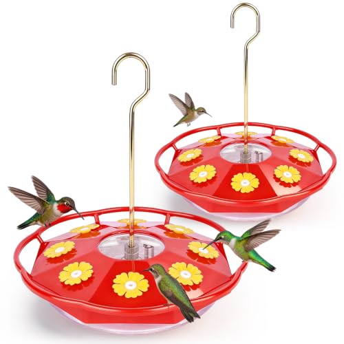 BOLITE Hummingbird Feeders for Outdoors Hanging, 2 Pack 11 OZ 8 Bee Proof Feeding Ports Flat Bird Feeder, Easy to Clean & Fill, Built-in Ant Moat, Leak Proof with Clean Brush, Red, Gift for Mom Dad - color: Clear Red x 2